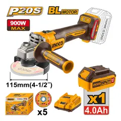 INGCO TOOLS - AMOLADORA BRUSHLESS INGCO 20V 900W 4 1/2'' + BATERÍA 4.0AH CAGLI261521