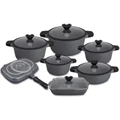 VALESKA - Juego de Ollas de Roca Volcánica VL-RUBI13 Gris