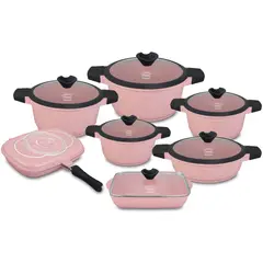VALESKA - Juego de Ollas de Roca Volcánica VL-RUBI13 Rosa