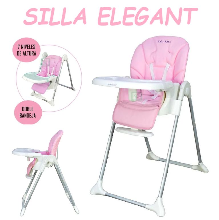 Silla de Comer Reclinable y Plegable Elegant -Rosa