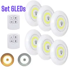 OEM - Kit 6 LEDs Adhesivos con Control Remoto Luz Regulable Cálida y Fría