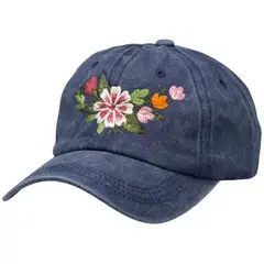 GENERICO - Gorra bordada vintage azul con diseño floral