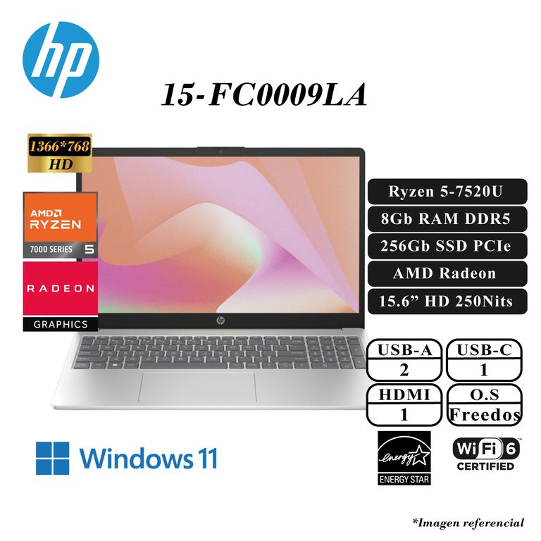 LAPTOP 15-FC0009LA AMD RYZEN 5-7520U 8GB LPDDR5 256GB SSD AMD RADEON 15.6" FULL HD