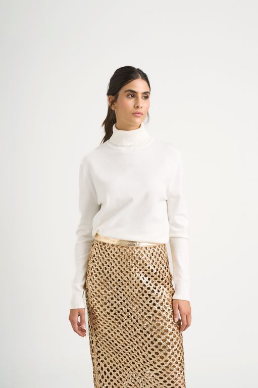 Vélez Sweater Tejido Básico Maqui Mujer Cuello Tortuga Crema