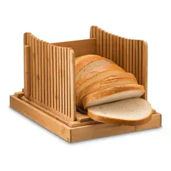 U BUY - Rebanadora De Pan De Bambú Con Bandeja Colectora De Migas