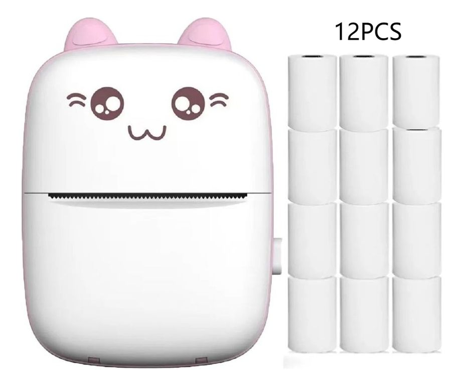 Mini Impresora Térmica Gatita Bluetooth 200dpi 12 Rollos
