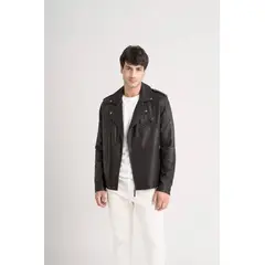 Velez - Vélez Casaca Biker Capri Cuero Hombre Semi Ajustada Negro