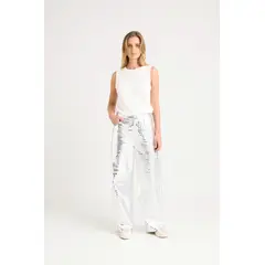 VELEZ - Vélez Pantalón Croco Vice Cuero Mujer Metalizado Plata