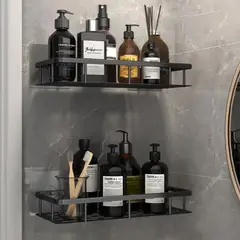 GENERICO - Set x2 Repisas Rectangular De Aluminio Para Baño - Negro