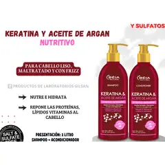 GENERICO - SHAMPOO Y ACONDICIONADOR KERATINA Y ARGAN 1L LIBRE DE SAL Y SULFATOS