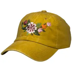 GENERICO - Gorra bordada vintage mostaza con diseño floral