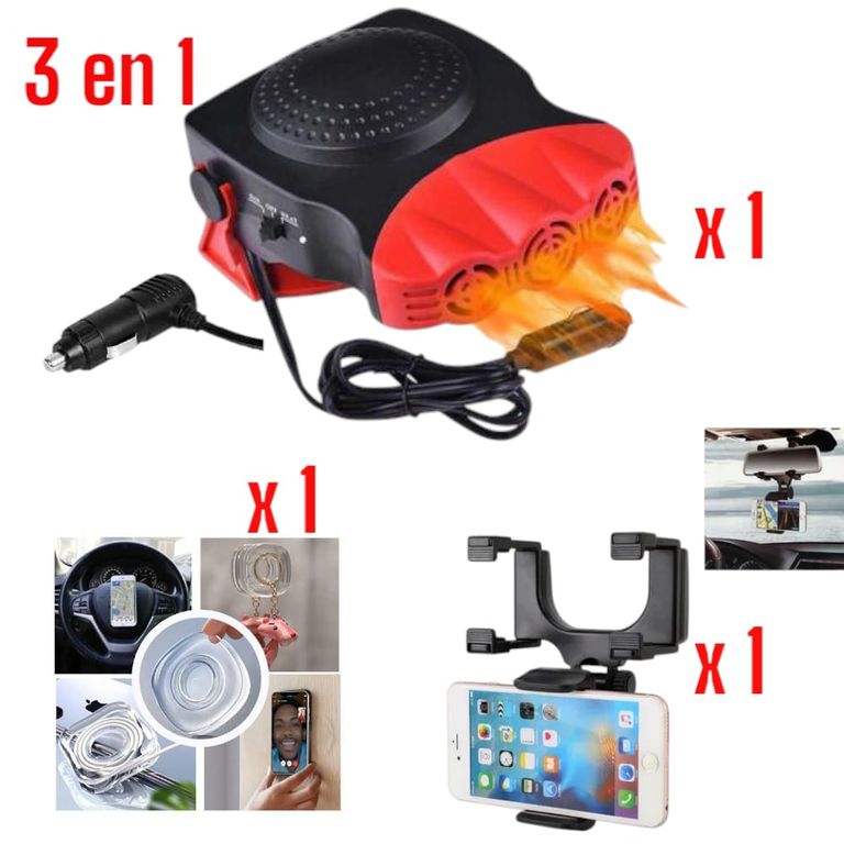 Combo 3 en 1: Calefactor, Holder Retrovisor y Pad Gel para Auto