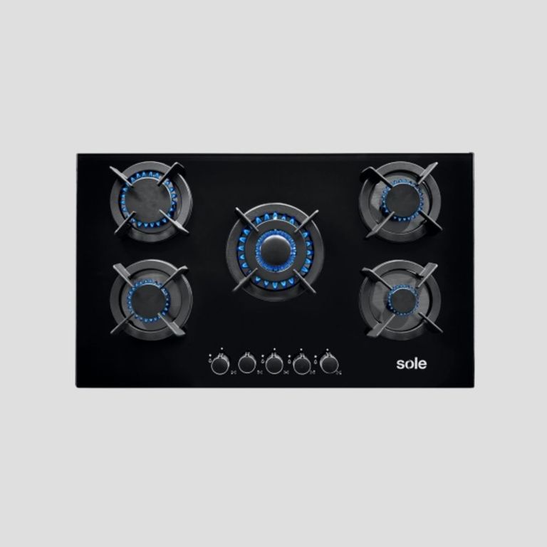 Encimera de Vidrio Templado con 5 Quemadores 90 cm Negro SOLCO069