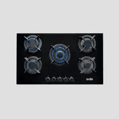 SOLE - Encimera de Vidrio Templado con 5 Quemadores 90 cm Negro SOLCO069