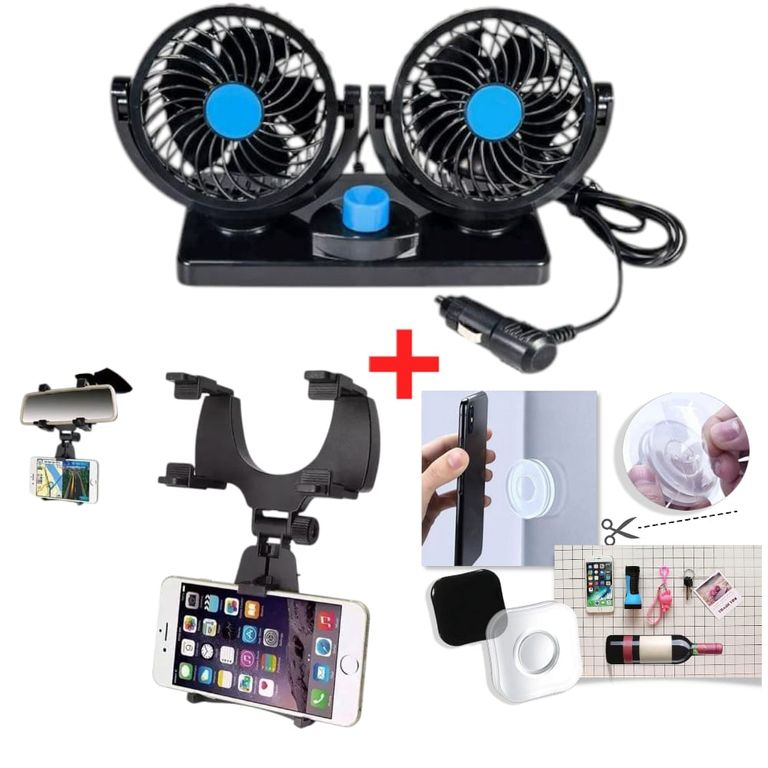 Tripack para Auto Ventilador Dual Holder y Pad Antideslizante