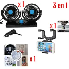 OEM - Tripack Vehicular Ventilador Doble Soporte y Base de Gel