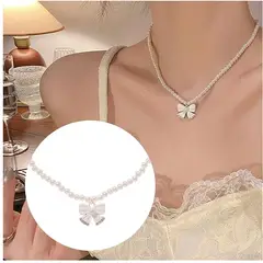 GENERICO - Collar de perlitas y lacito para mujer