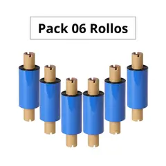 GENERICO - Cinta Ribbon CERA Negra 60 mm x 74 mts - Pack 06 Rollos