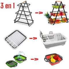 OEM - Frutero Escurridor y Colador 3 en 1 Plegable para Cocina