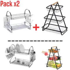 OEM - Frutero Organizador 3 Niveles + Escurridor de Platos de Cocina