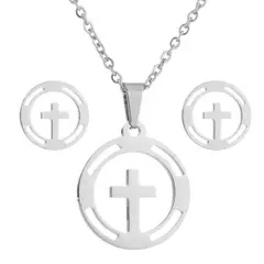 GENERICO - Set collar y aretes cruz plateado