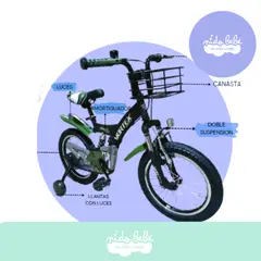 GENERICO - Bicicleta infantill aro 12 para niño modelo VORTEX verde