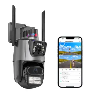 BUYPAL - Camara de Seguridad Exterior Doble Lente con Zoom Digital