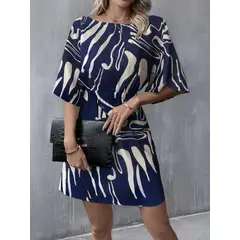 GENERICO - Vestido rayas azul y crema