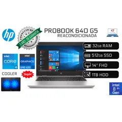HP - Laptop ProBook 640 G5 i5-8365U 32GB RAM 512GB SSD 1TB HDD Reacondicionado 1 Año Garantía + COOLER