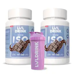 LVLDRINK NUTRITION - Proteína Chocolate 1kg Pack x2 Stevia 100% Shaker de regalo