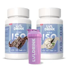 LVLDRINK NUTRITION - Proteína Chocolate 1kg + Proteína Vainilla 1kg Endulzadas con Stevia 100% Shaker de regalo