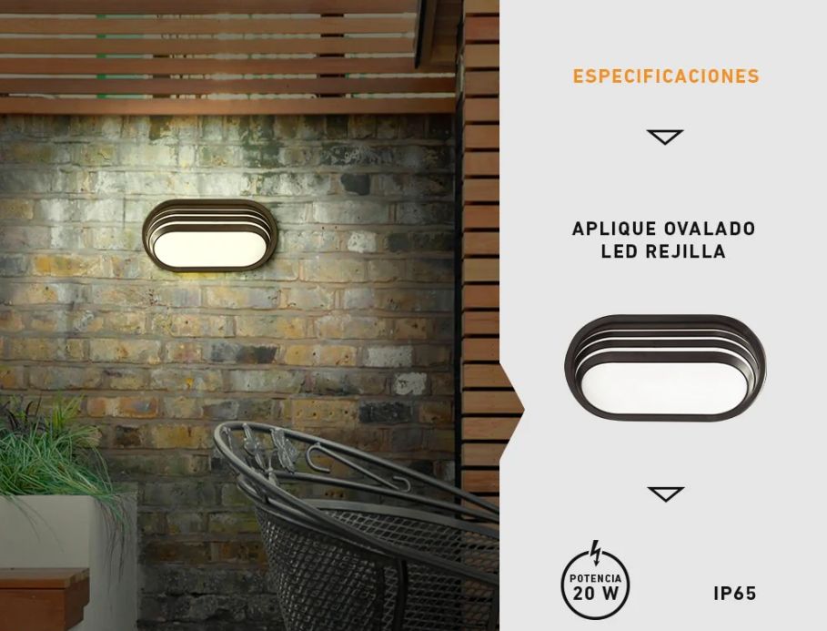 Aplique Led Ovalado 20W Luz Blanca
