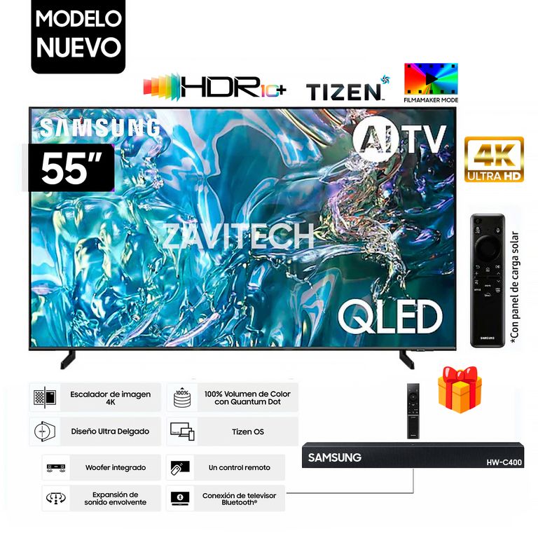 Televisor 55 Pulg. QLED Smart Tv TIZEN OS 4K UHD QN55Q60DAGXPE + Soundbar HW-C400
