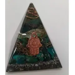 GENERICO - PIRAMIDE ORGONITA MEDIANO CON PIEDRA TURQUEZA ALEGRIAESPERANZAAMOR