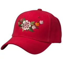GENERICO - Gorra bordada unisex clasica de lona roja con diseño floral