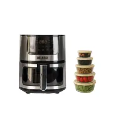 BELESSI - Combo x2: Airfryer 4.5LT + Set 5 tapers Herméticos de Vidrio con Tapa