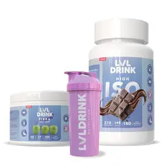 LVLDRINK NUTRITION - Proteína Chocolate 1kg + Fibra de Manzana 200g Stevia 100% Shaker de regalo