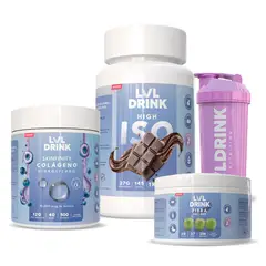 LVLDRINK NUTRITION - Proteína Chocolate 1kg + Colágeno Hidrolizado 500g + Fibra 200g + Shaker de regalo