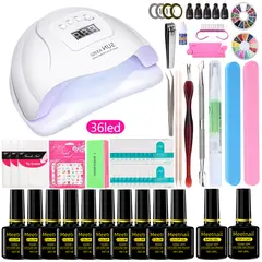 TIOZONEY - Kit De Esmaltes Permanentes Completo + Lampara 36 Watts