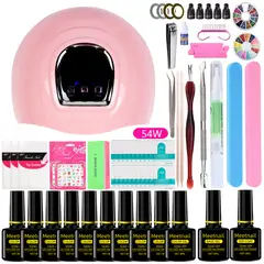 TIOZONEY - Kit De Esmaltes Permanentes Completo + Lampara 54 Watts