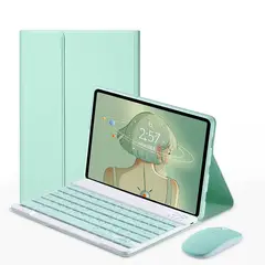 TIOZONEY - Funda para iPad 9 8 o 7 con teclado y mouse- Verde