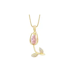 CLEO JOYAS & ACCESORIOS - Collar Tulipan Piedra Rosa Baño de Oro