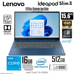 LENOVO - Laptop IdeaPad Slim 3 15IAH8 Intel Core i5-12450H 16GB RAM 512GB SSD 15.6" FHD- 83ER001DLM