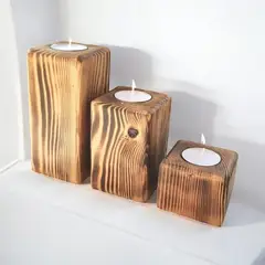 BOSQUE INVERNAL DECORACION ECO ALTERNATIVA - Candelabro rústico de madera con bandeja cuatro piezas