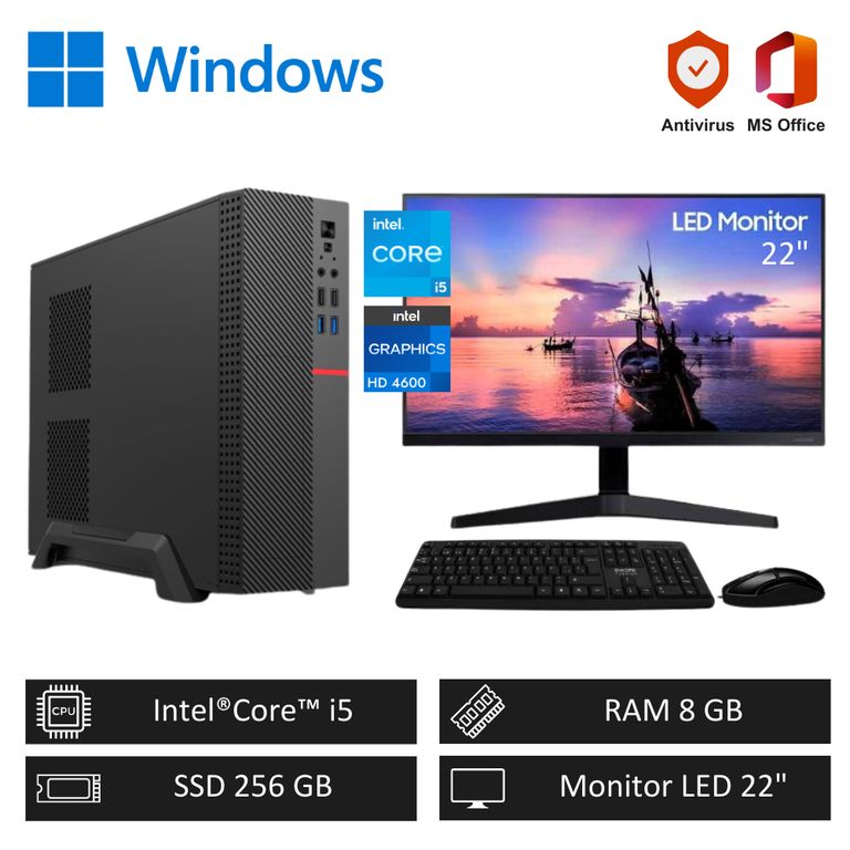 Computadora PC Core i5 3,60 GHz 8GB RAM 256GB SSD + Monitor 22" FHD