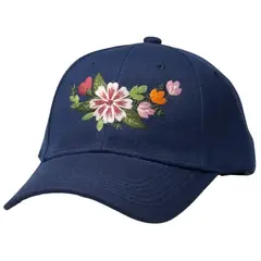 GENERICO - Gorra bordada unisex clasica de lona azul con diseño floral