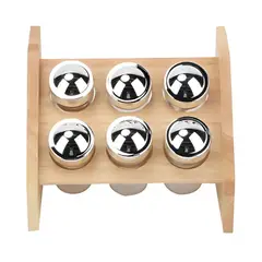 GENERICO - Set de 6 Especieros Vidrio Base Madera Homewell