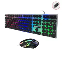 GENERICO - Teclado y Mouse Gamer Negro Alambrico Vintage Iluminado MYT10