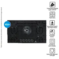 INDURAMA - Encimera 5 quemadores a gas Negro EGASI-905CGNE