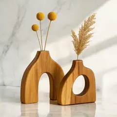 BOSQUE INVERNAL DECORACION ECO ALTERNATIVA - Floreros de madera Mid Century juego de dos piezas